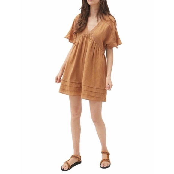 Urban Outfitters Dresses & Skirts - Urban Outfitters - Venus V Neck Mini Dot Pattern Boho Tan Mini Dress Size Med